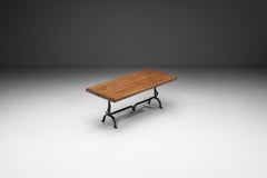 Oak Table with Iron Base in the manner of Jean Touret, France Mid-20th Century