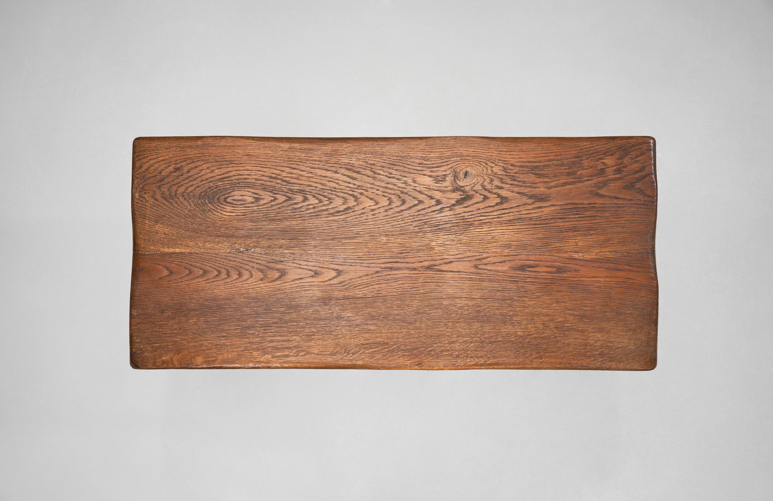 Oak Table with Iron Base in the manner of Jean Touret, France Mid-20th Century For Sale 3