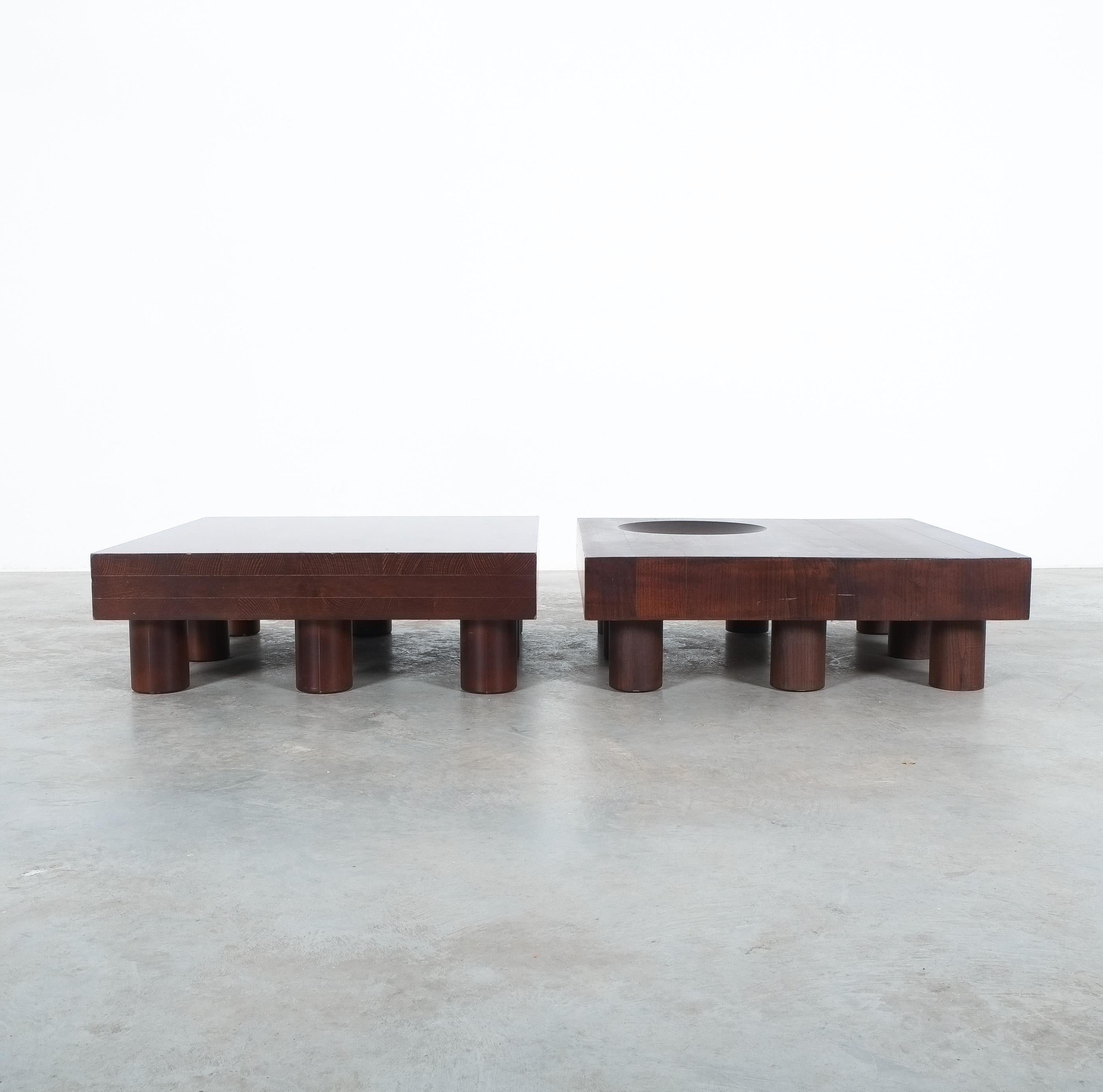 Stained Oak Tables Solid Wood, France, circa 1970