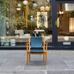 Oak & Teal Leather Armchair, Axel Larsson, 1936