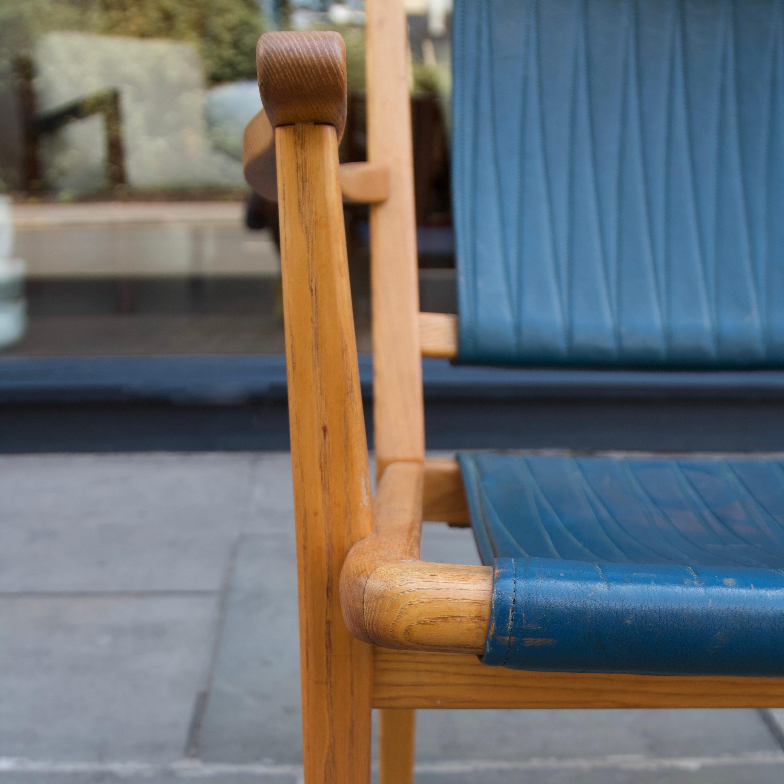 Oak & Teal Leather Armchair, Axel Larsson, 1936 In Fair Condition For Sale In London, GB