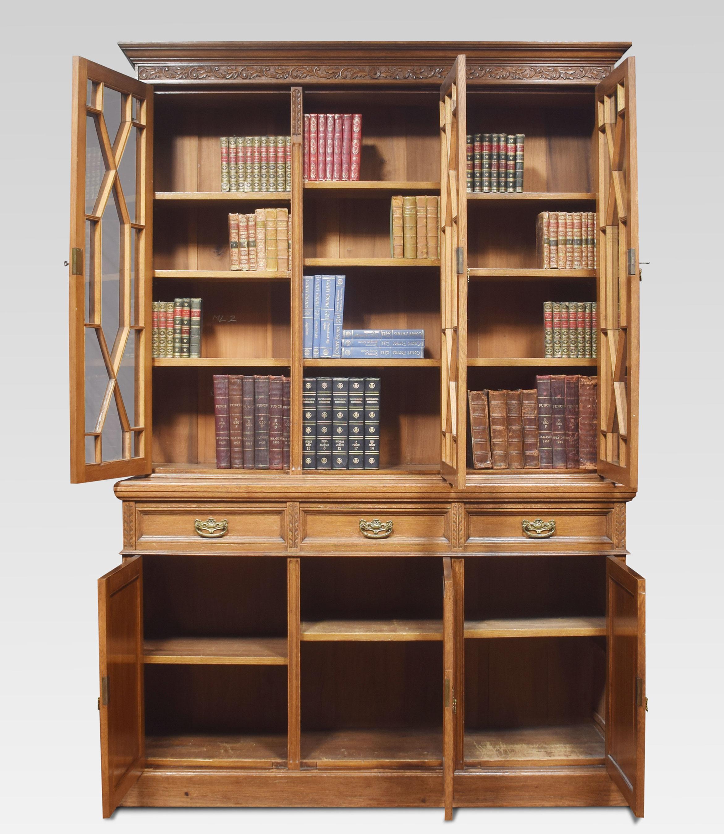 British Oak Three Door Bookcase For Sale