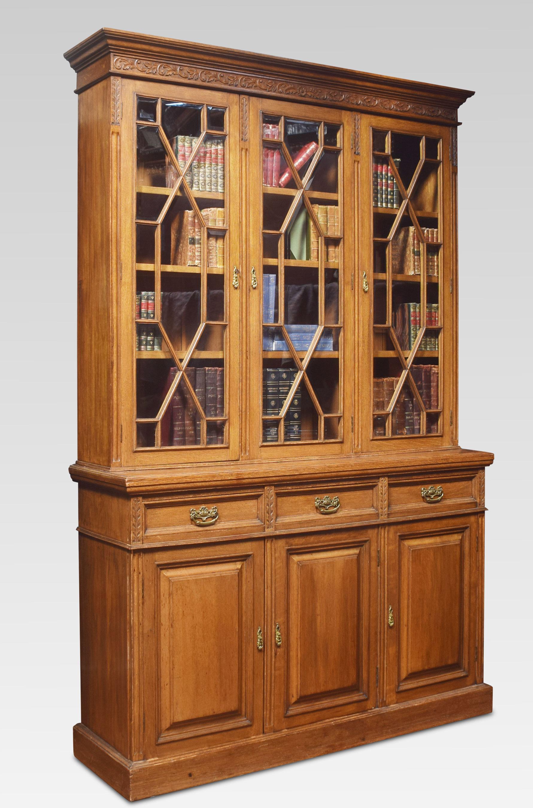 British Oak Three Door Bookcase For Sale