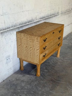 Oak Three-Drawer Dresser with Brass Hardware Danish Mid-Century Modern 1970s