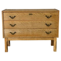 Oak Three-Drawer Dresser with Brass Hardware Danish Mid-Century Modern 1970s
