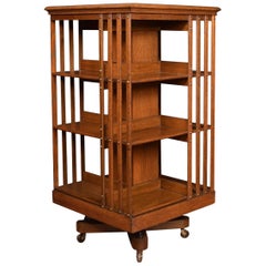 Oak Three-Tier Revolving Bookcase