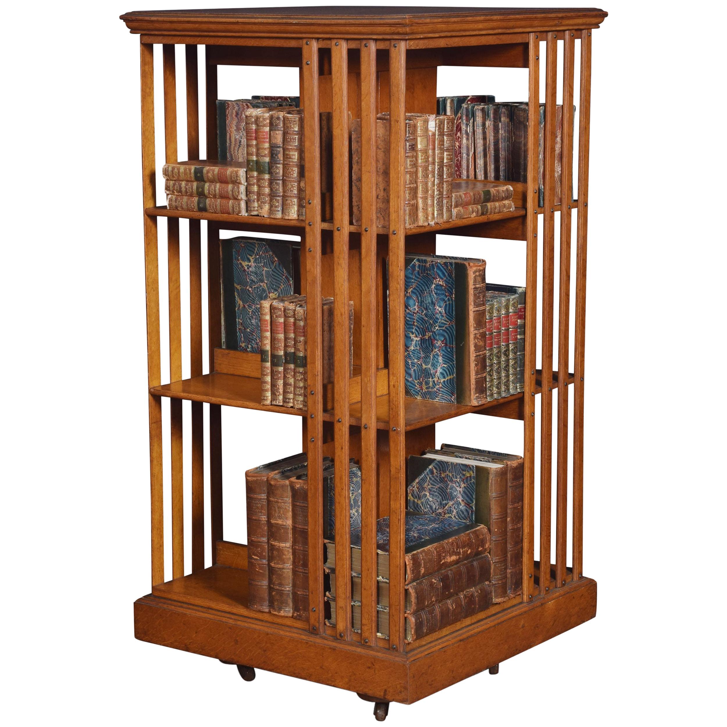 Oak Three-Tier Revolving Bookcase