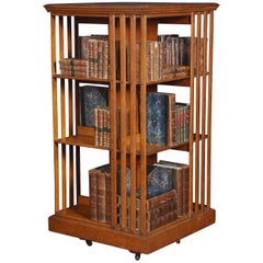Antique Oak Three-Tier Revolving Bookcase