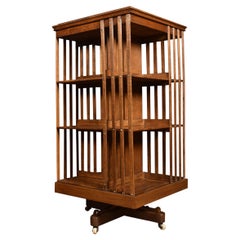 Antique Oak Three Tier Revolving Bookcase