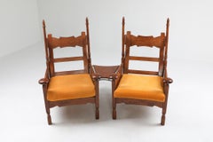 Oak Throne Chair with Adjustable Side Table