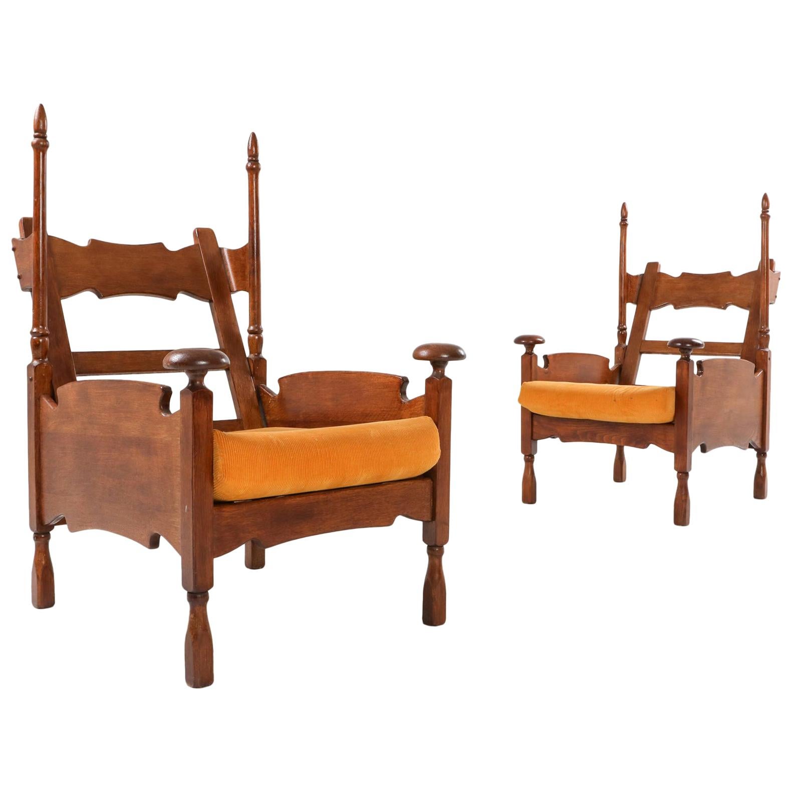 Oak Throne Chair with Adjustable Side Table