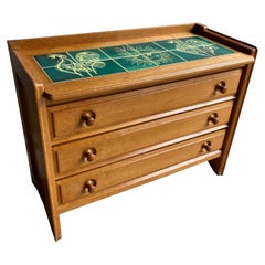 Retro Oak & Tile Chest of Drawers Guillerme & Chambron, France, 1950's