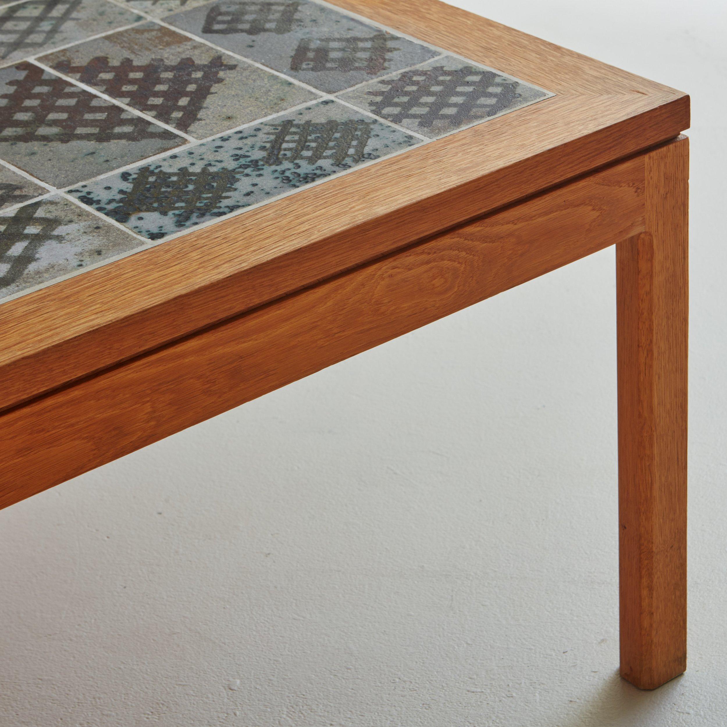 Late 20th Century Oak + Tile Coffee Table by Tue Poulsen, Denmark 1970s For Sale