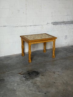 Oak Tile Coffee Table with Leaf Print Danish Mid-Century Modern 1960s