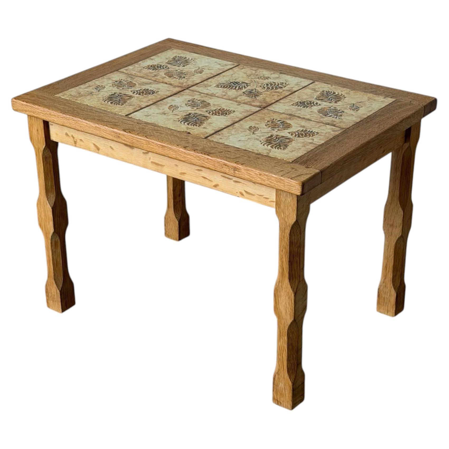 Oak Tile Coffee Table with Leaf Print Danish Mid-Century Modern 1960s