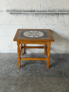 Oak Tile End Table with Inset Ceramic Top Danish Mid-Century Modern 1960s