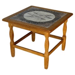 Oak Tile End Table with Inset Ceramic Top Danish Mid-Century Modern 1960s