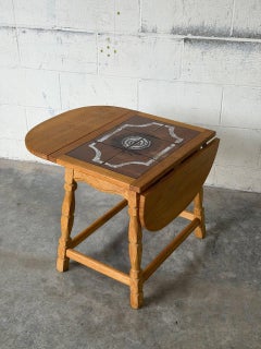 Oak Tile Top Drop-Leaf Folding End Table Danish Mid-Century Modern 1970s