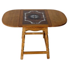 Oak Tile Top Drop-Leaf Folding End Table Danish Mid-Century Modern 1970s
