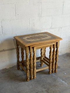 Oak Tile Top Nesting Tables Set of 3 Danish Mid-Century Modern Side Tables 1970s