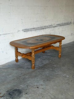 Oak Tile Top Oval Coffee Table Danish Mid-Century Modern 1970s