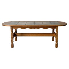 Oak Tile Top Oval Coffee Table Danish Mid-Century Modern 1970s