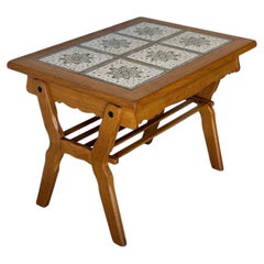 Oak Tiled Top Coffee Table with Lower Slatted Shelf Vintage 1970s