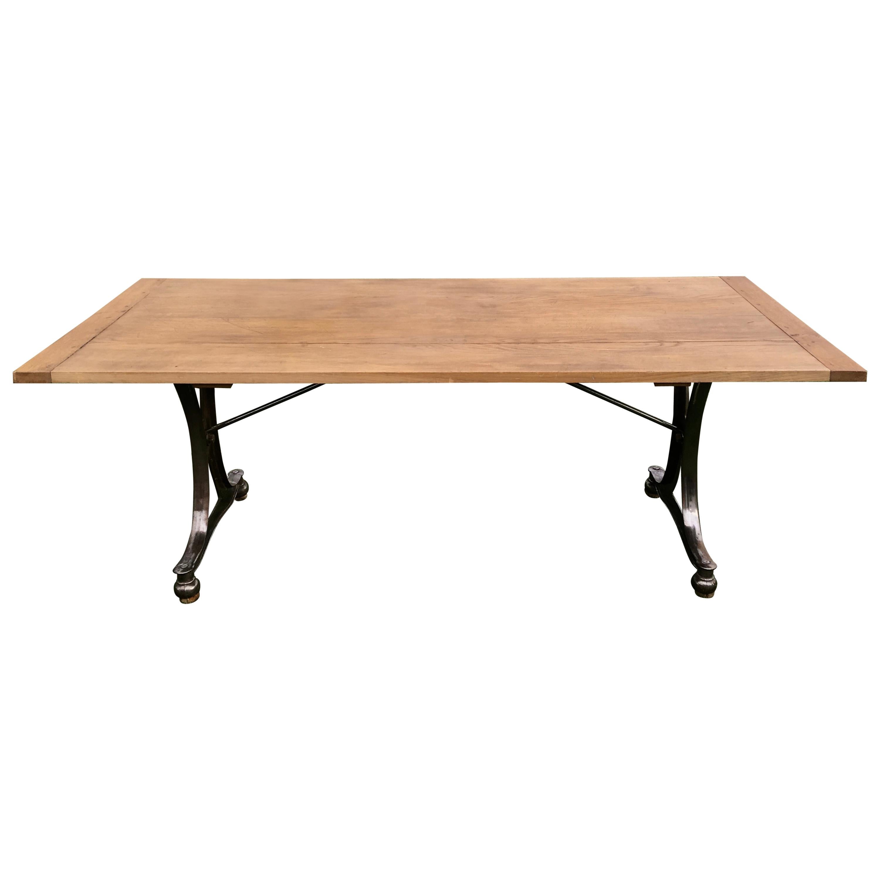 Oak Top Dining Table with Industrial Polished Cast Iron Legs