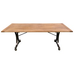 Oak Top Dining Table with Industrial Polished Cast Iron Legs