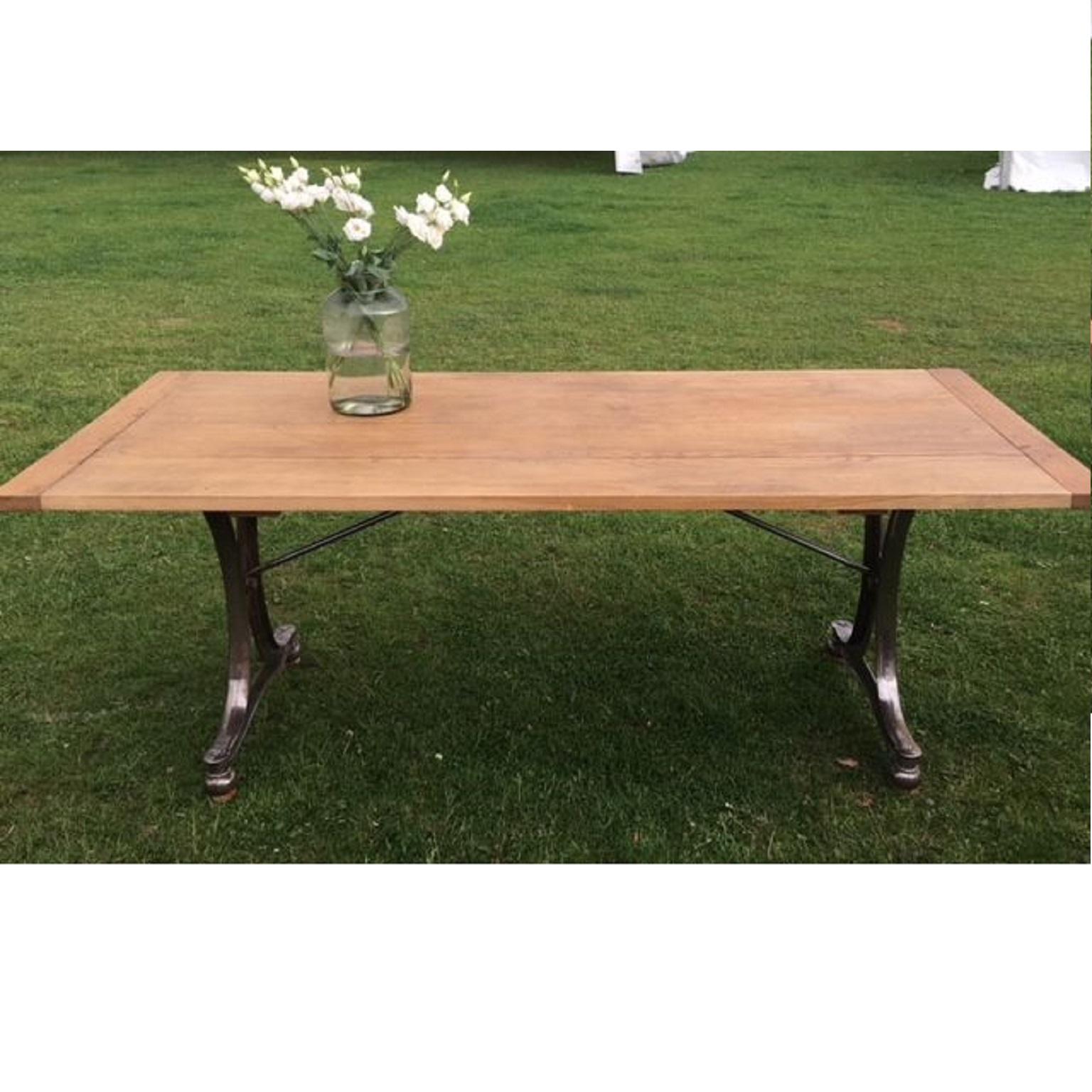 Oak Top Dining Table with Industrial Polished Cast Iron Legs 1