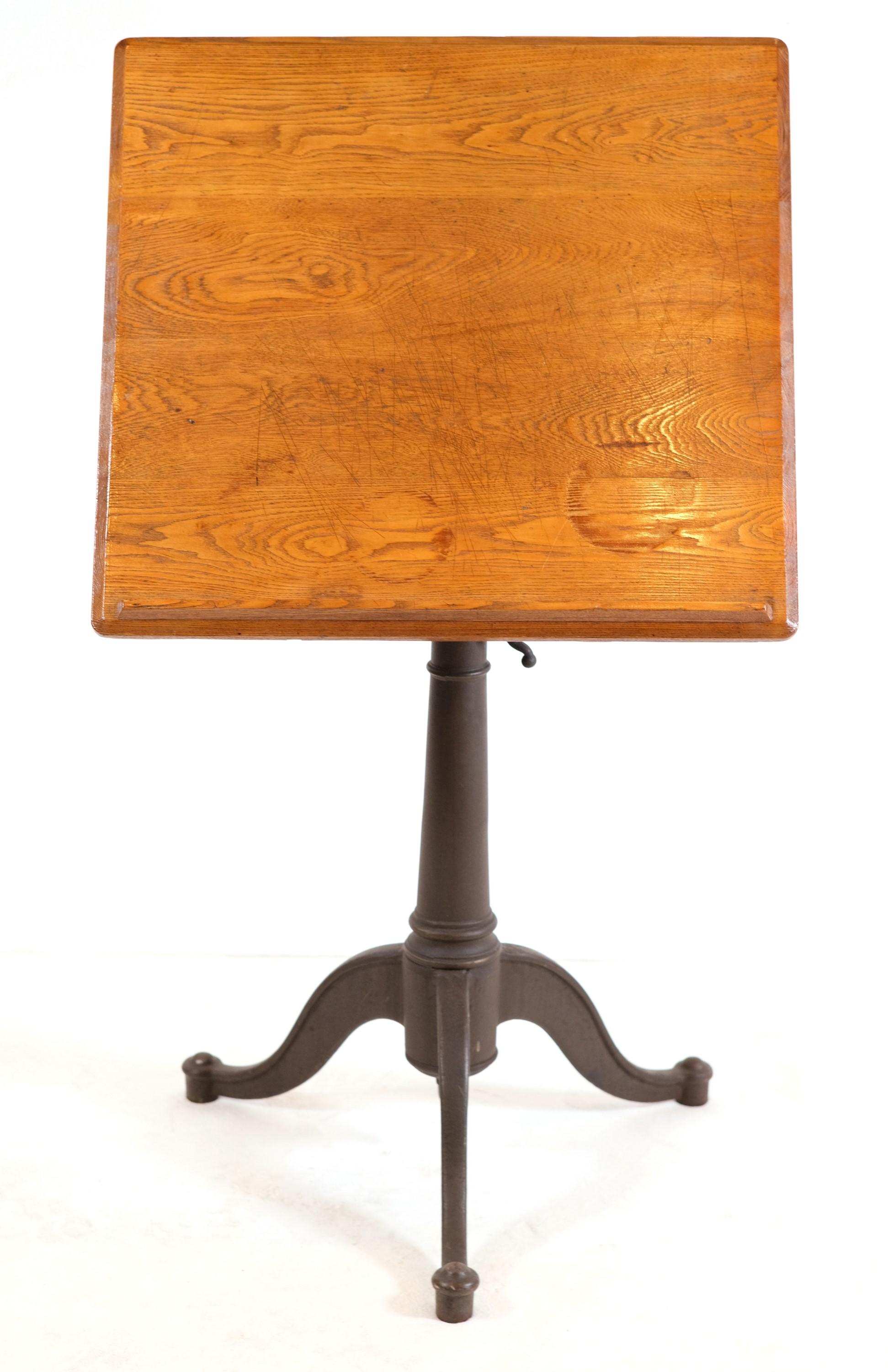 Oak Top Drafting Table W/ Adjustable Cast Iron Base For Sale at 1stDibs