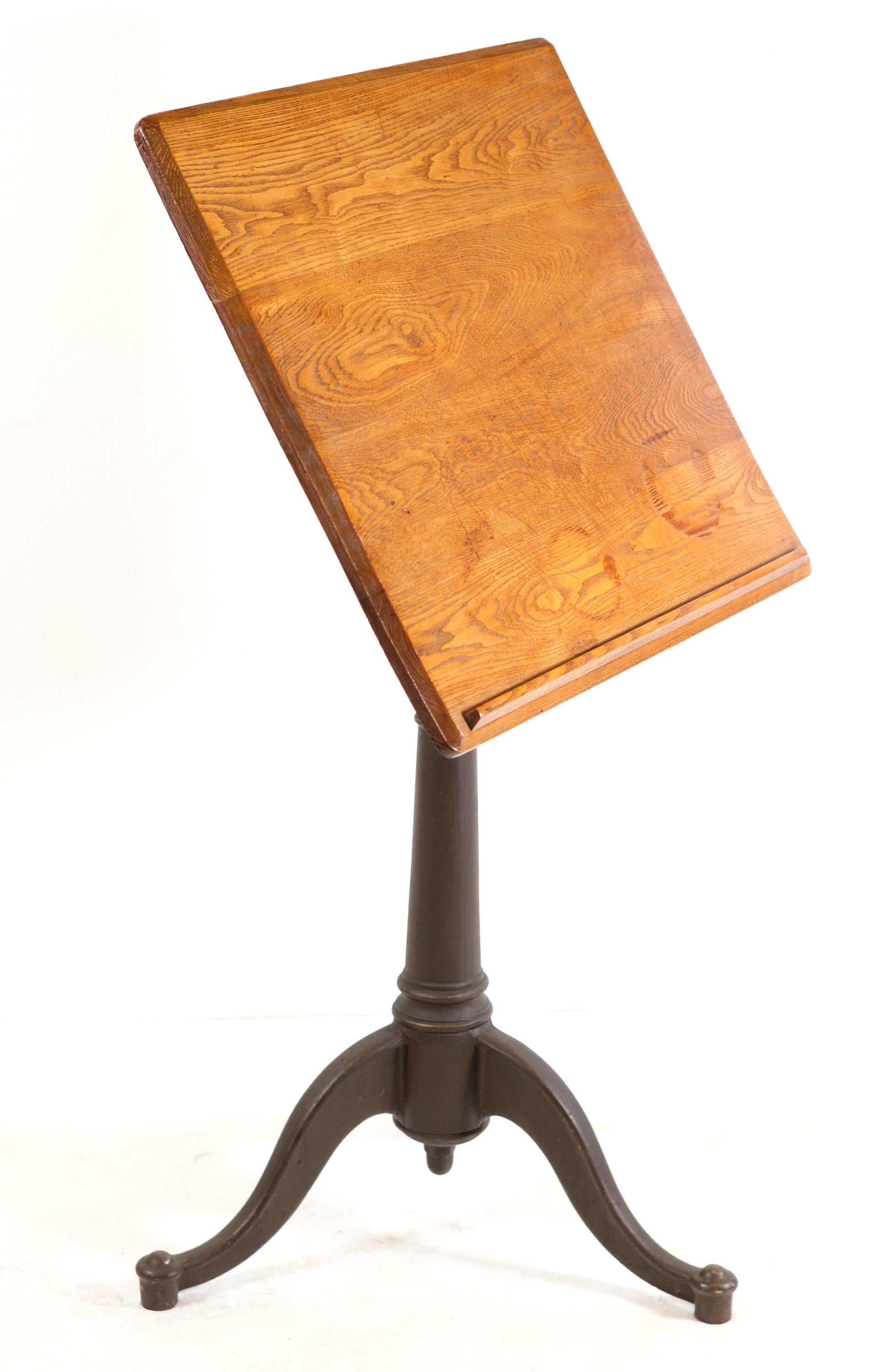 Oak Top Drafting Table W/ Adjustable Cast Iron Base For Sale at 1stDibs