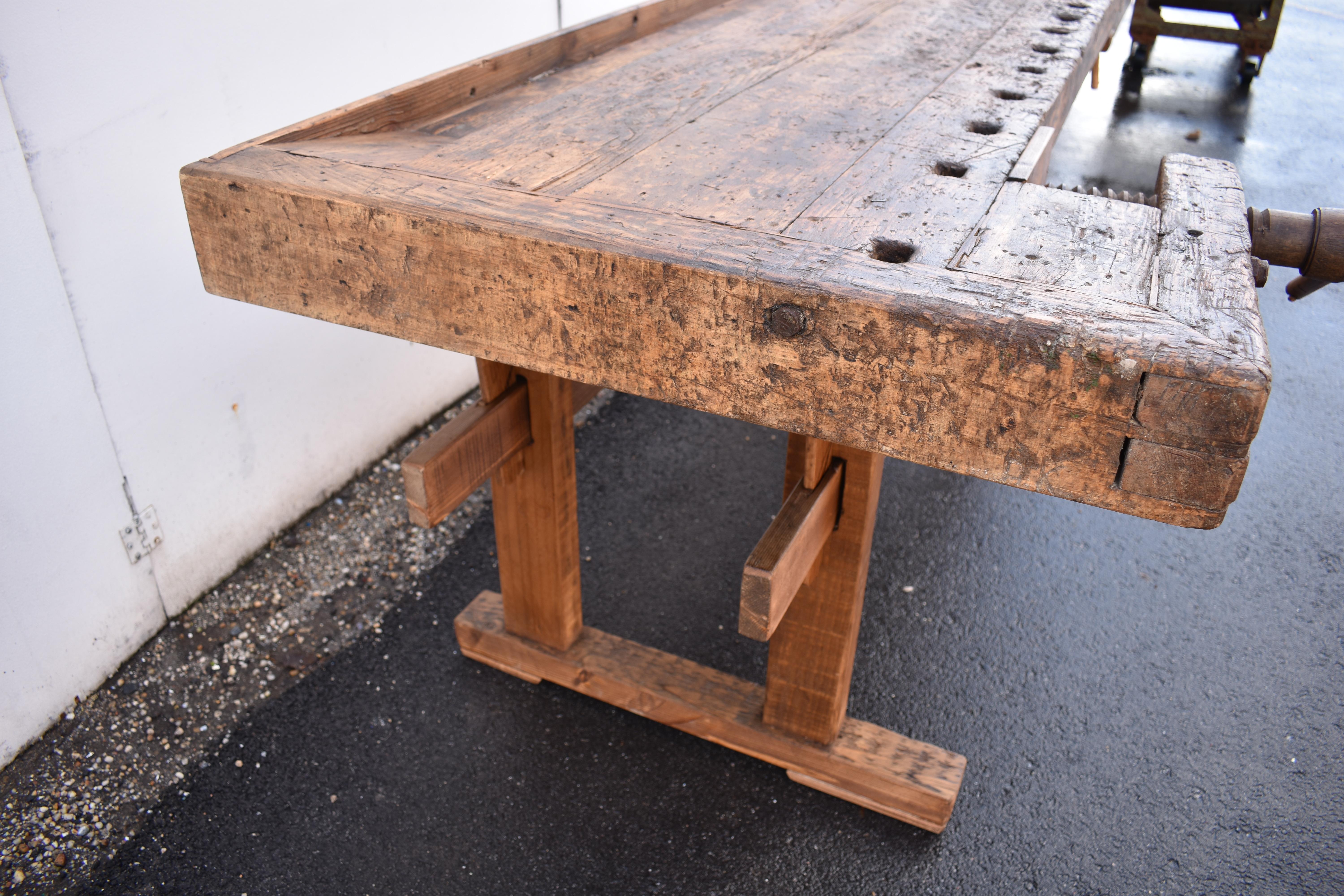 Oak Trestle-Base Carpenter's and Joiner's Workbench For Sale 7