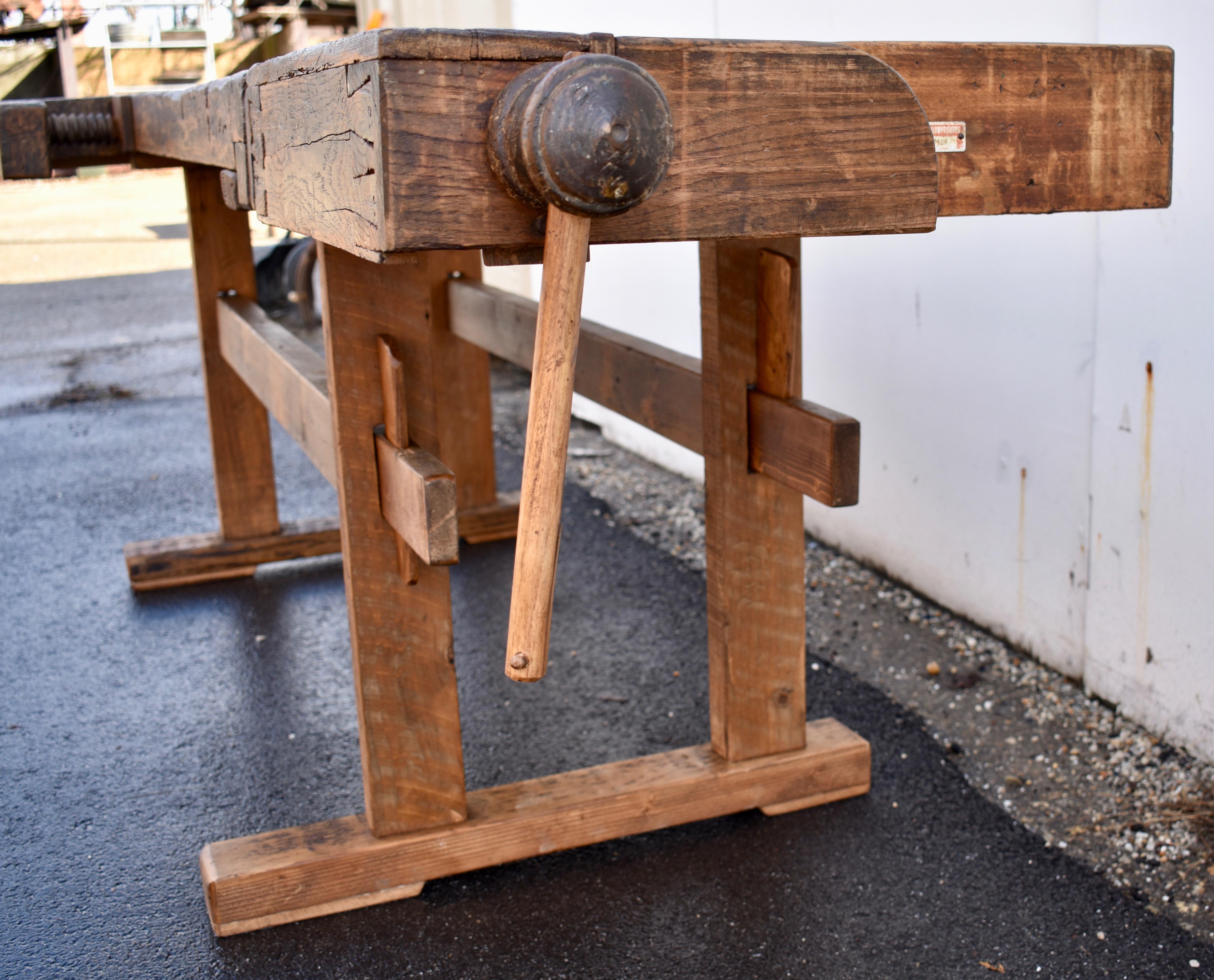 Oak Trestle-Base Carpenter's and Joiner's Workbench For Sale 2
