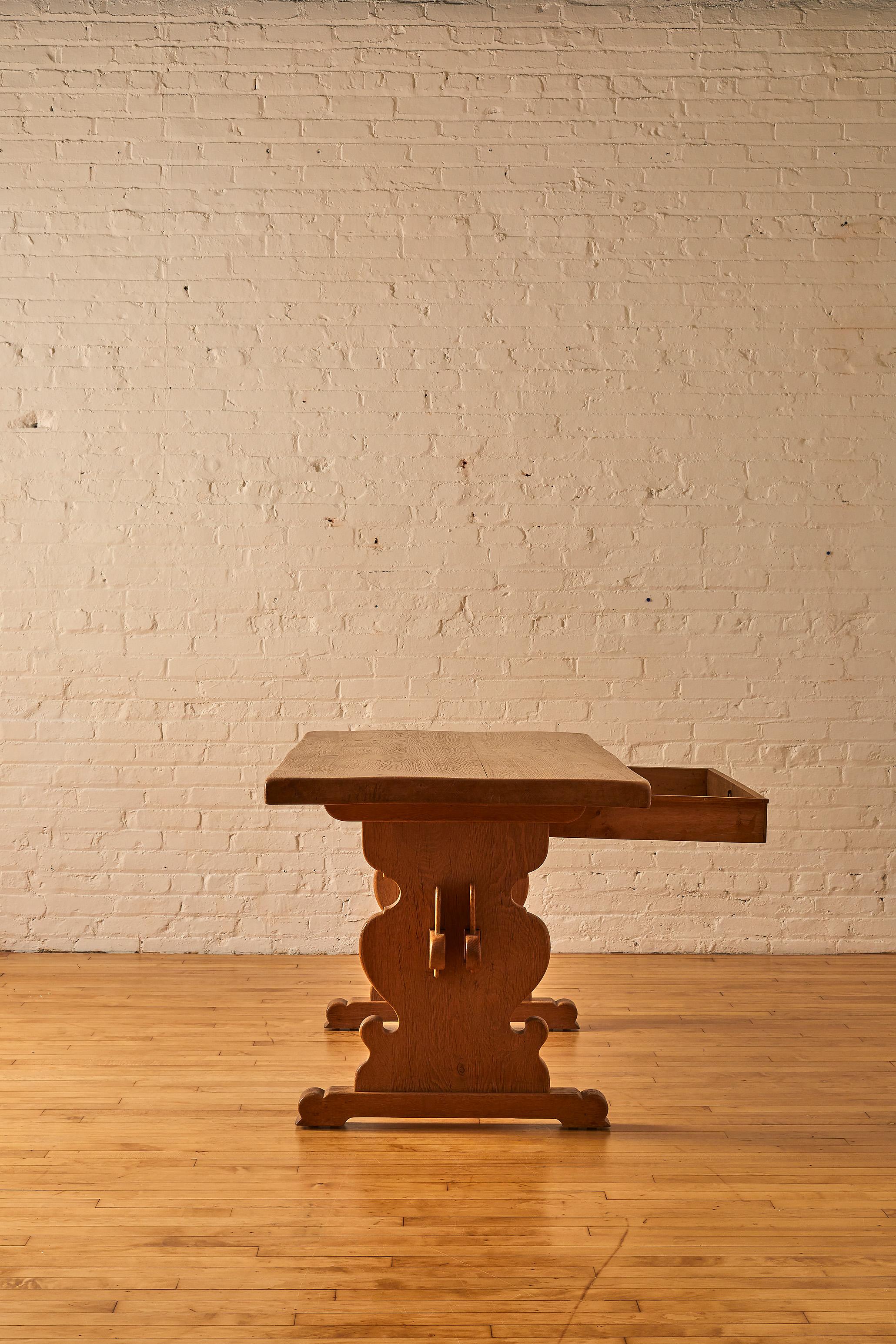 Oak Trestle Dining Table, C. 1900 In Good Condition In Long Island City, NY