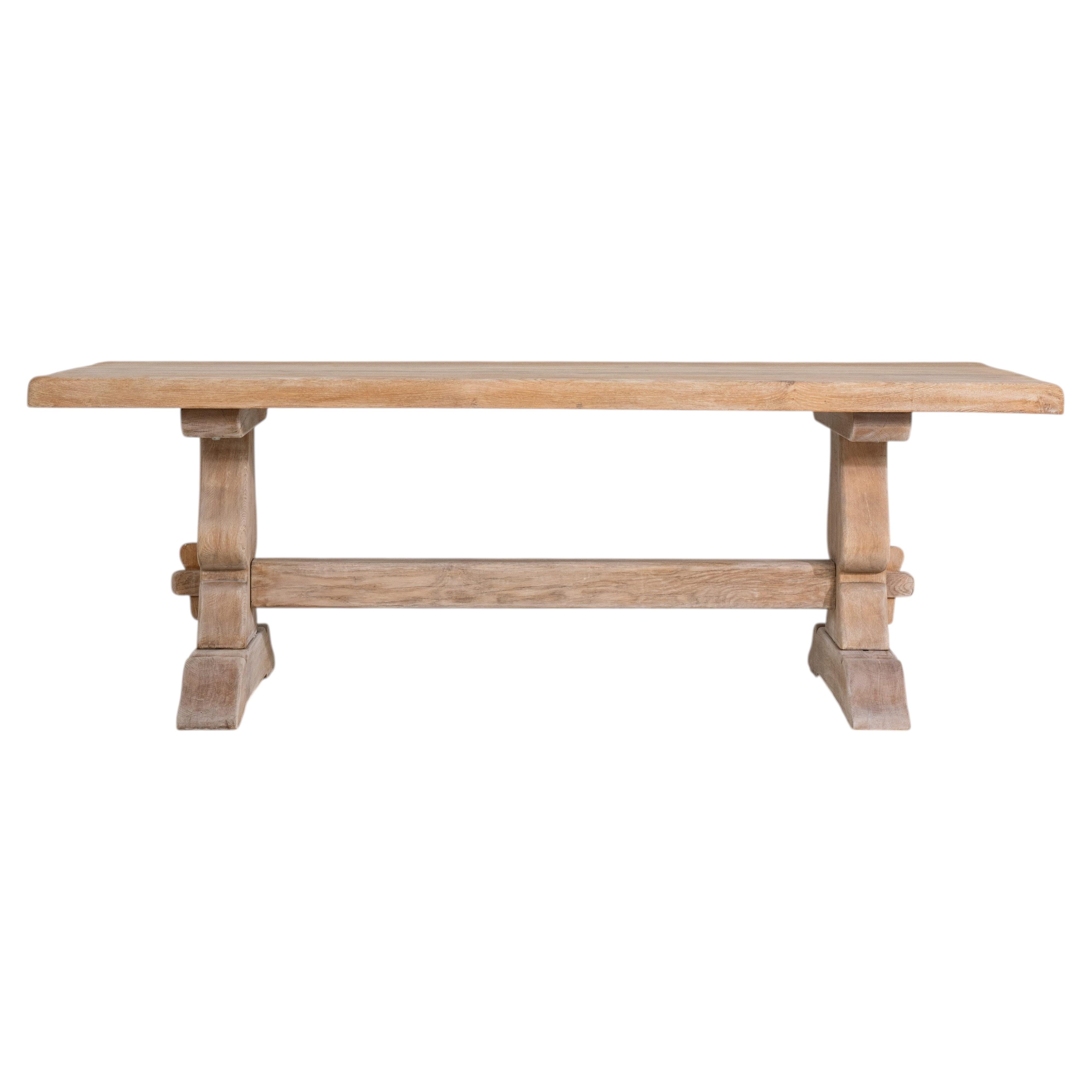 French Oak Trestle Dining Table, Solid Wood, Rustic Mid-Century Style ...