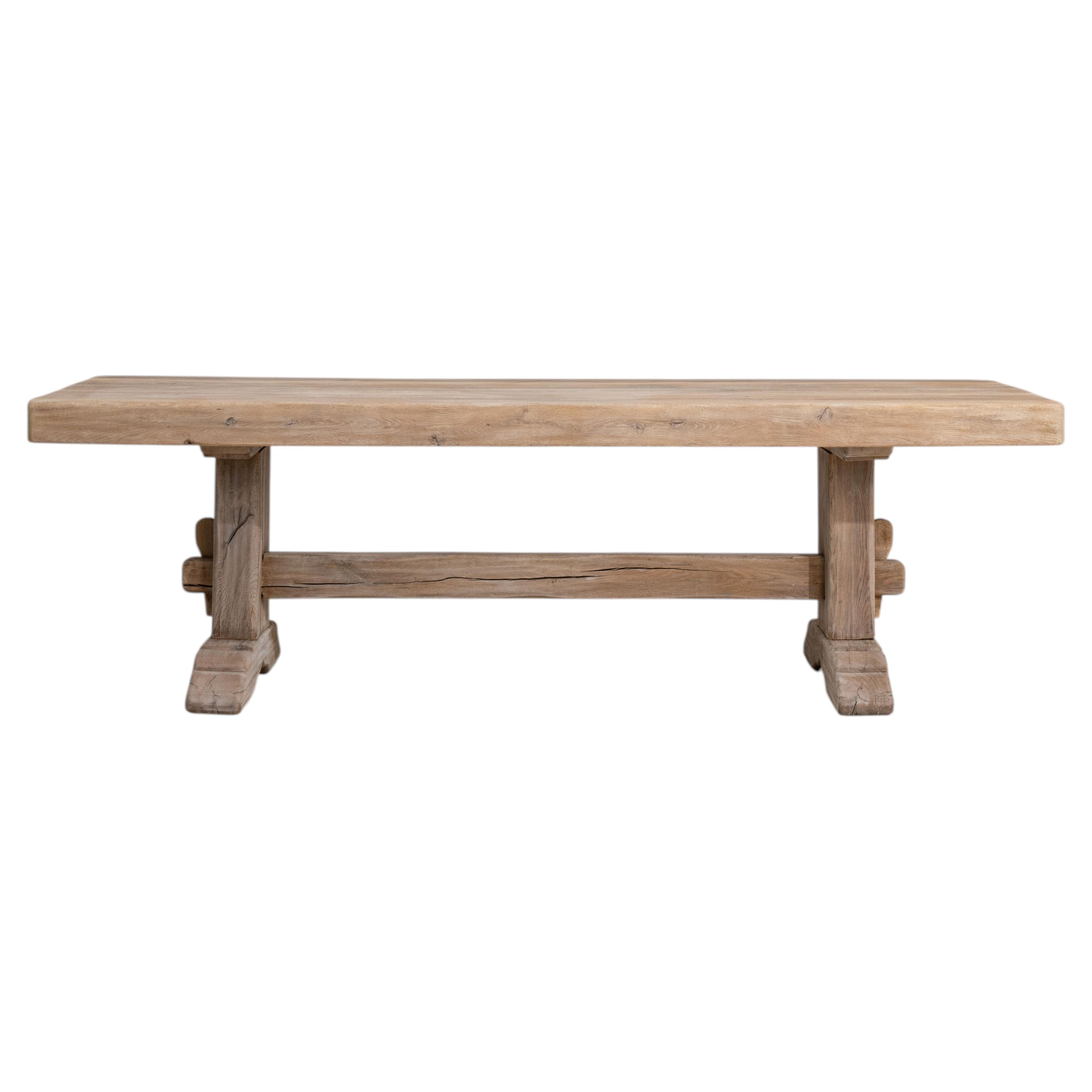 French Oak Trestle Dining Table, Rustic Design, Circa 1970, Large Size