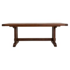 Antique Oak Trestle Dining Table, French Craftsmanship, Circa 1970