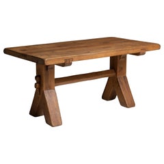 Oak Trestle Table by De Puydt, Belgium, Circa 1960