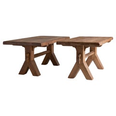 Oak Trestle Table by De Puydt, Belgium Circa 1960