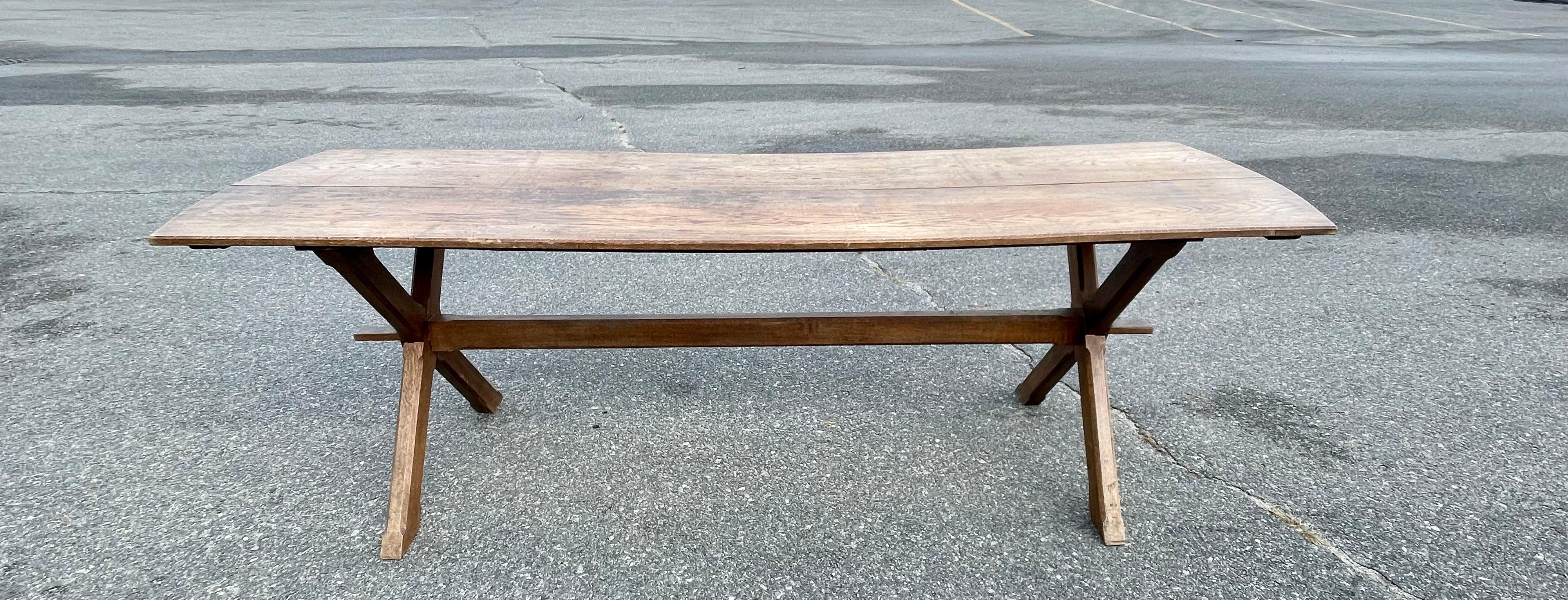 Oak Trestle Table  In Good Condition For Sale In Nantucket, MA