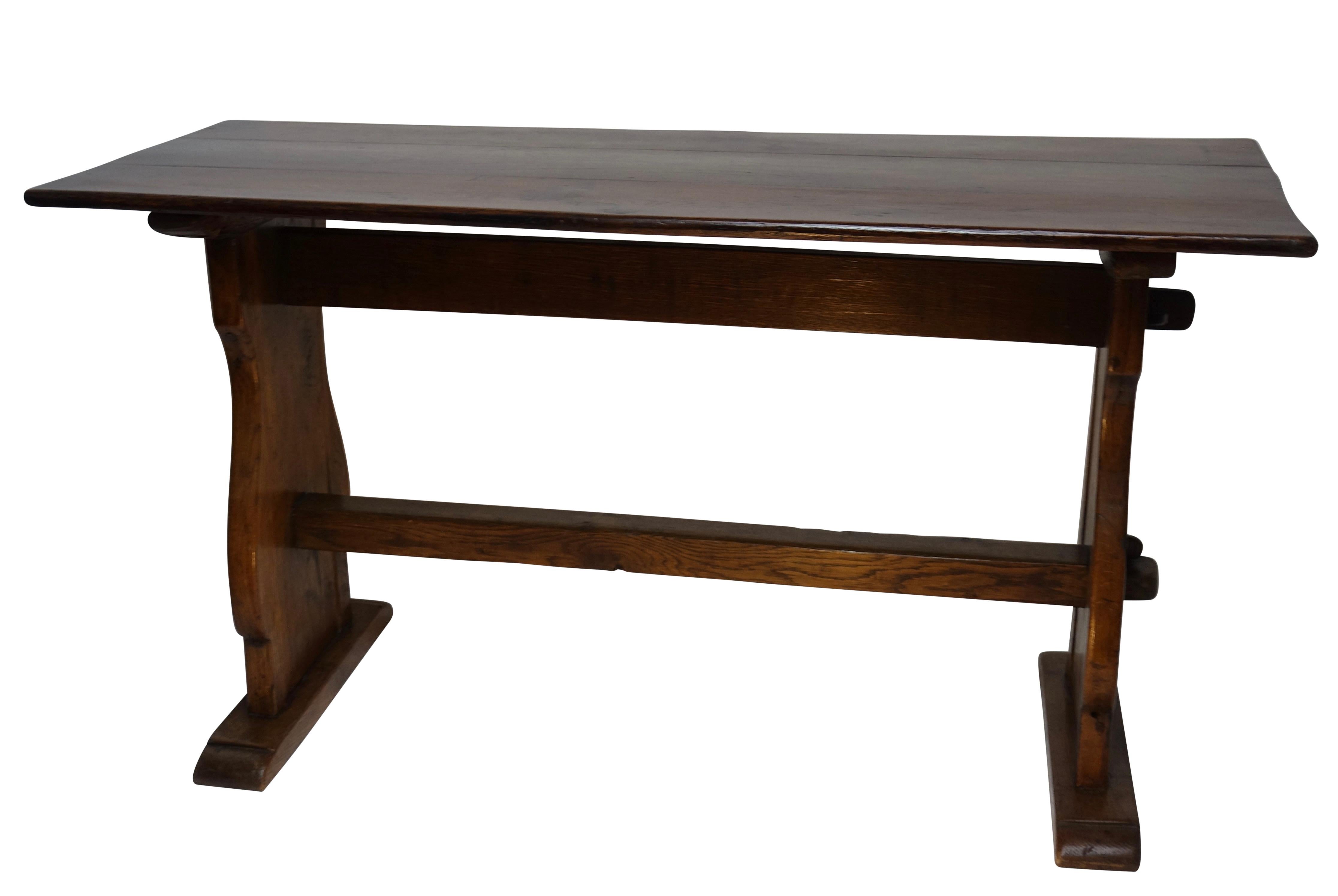 Renaissance Oak Trestle Table with Double Stretcher Dutch 18th. Century.