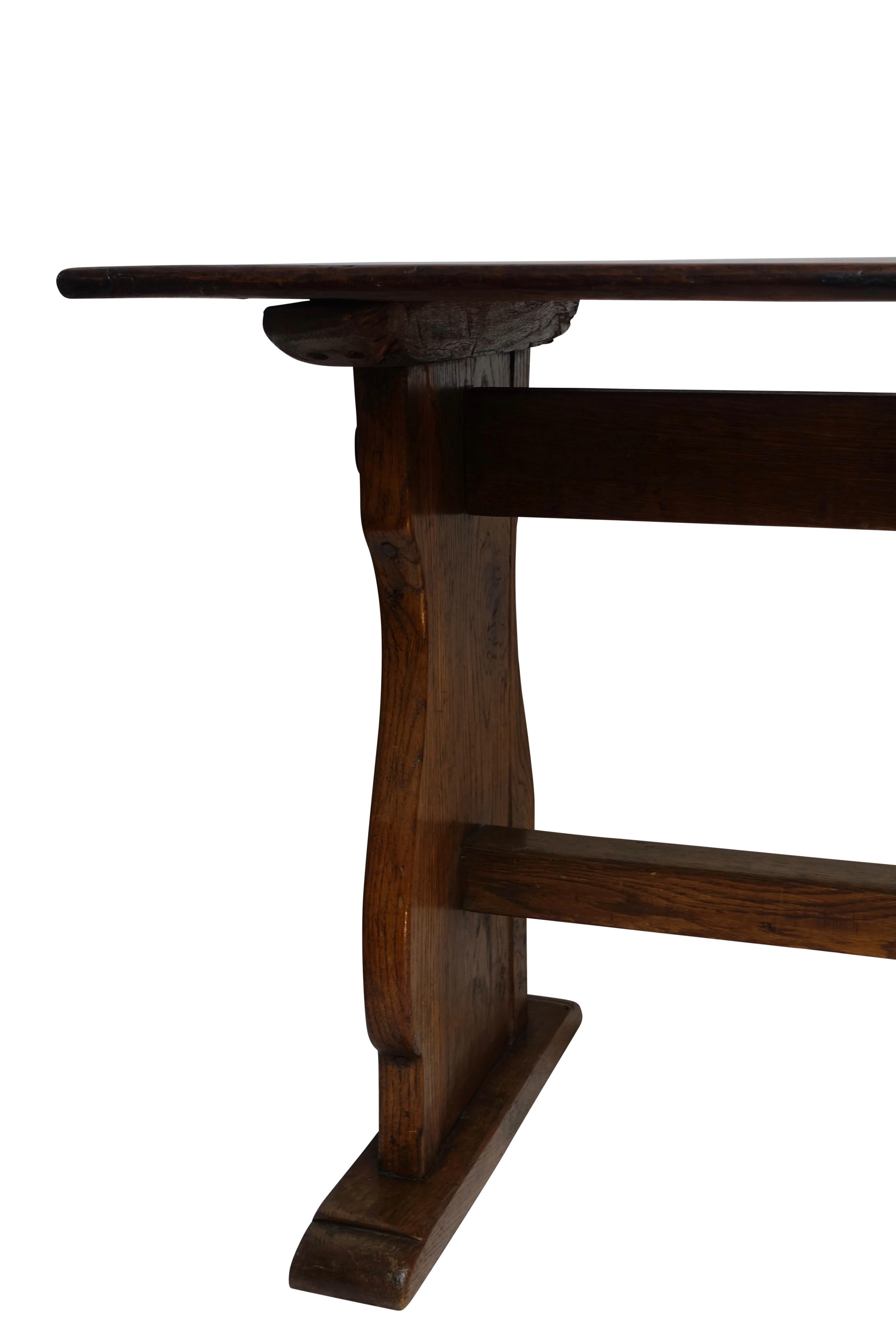 18th Century Oak Trestle Table with Double Stretcher Dutch 18th. Century.