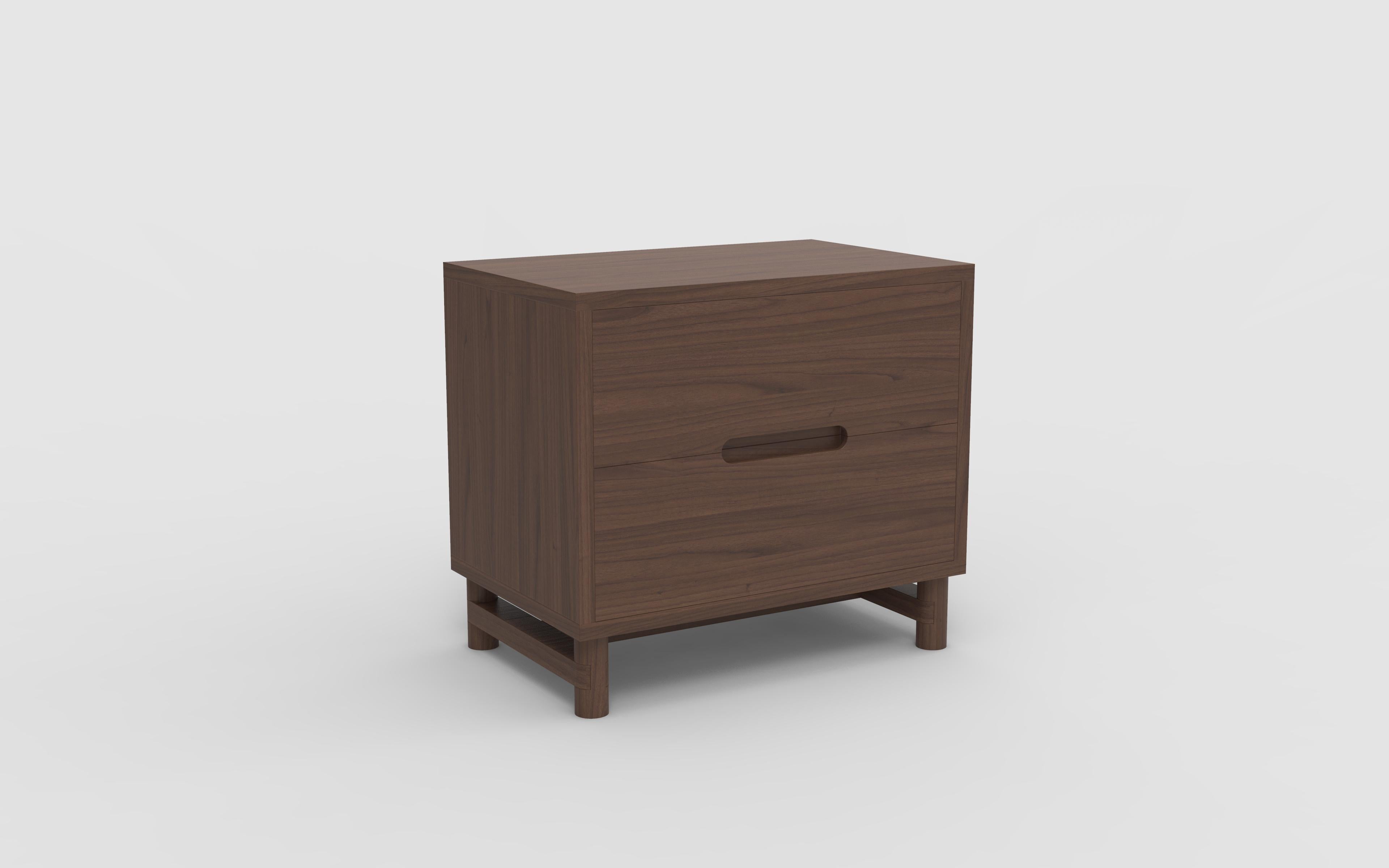Oak Two Drawer Bedside Table Shown in Natural Oak Wood with Clear Lacquer In New Condition For Sale In Brooklyn, NY