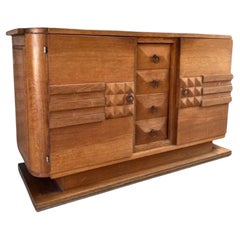 Oak Two Door and Four Drawer Credenza, France, Mid Century