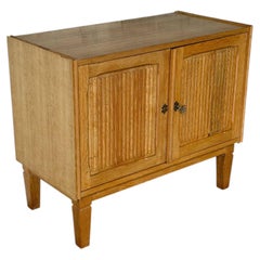 Oak Two-Door Storage Cabinet with Reeded Detail Vintage 1970s