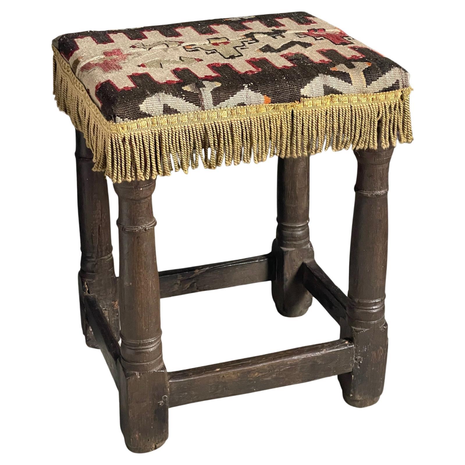 Oak Upholstered Stool 17th Century For Sale