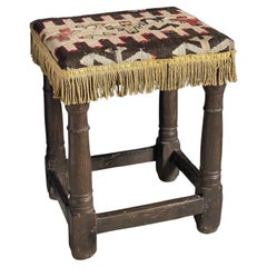 Antique Oak Upholstered Stool 17th Century