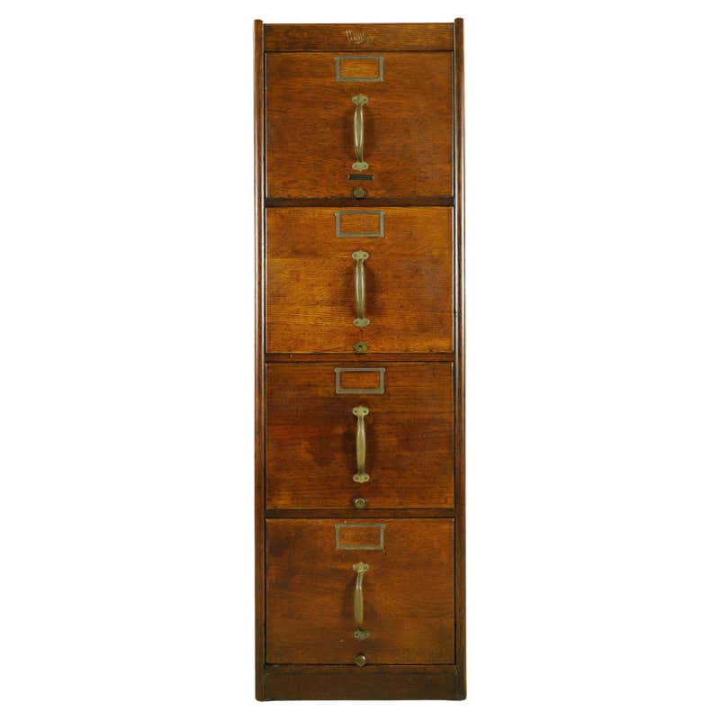 20 Drawer Tiger Oak Map Cabinet or Flat File with Original Brass ...