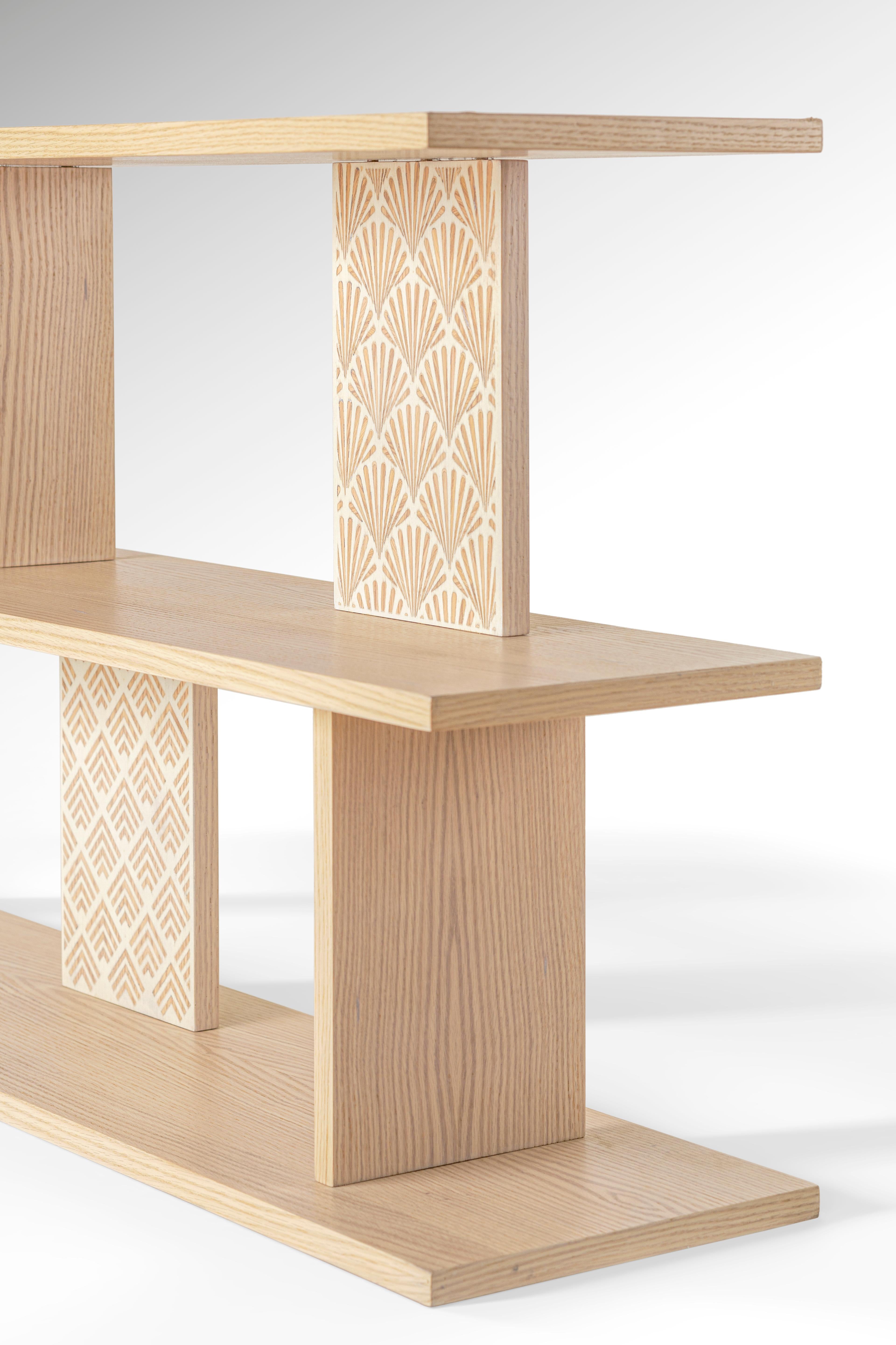 Egyptian Oak Veneer Back Sofa Table with Beautiful Inlayed Patterns from Nature For Sale